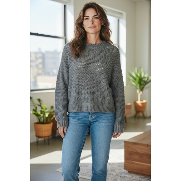 Anthropologie Alpaca Blend Gray Open Knit Pullover Long Sleeves Sweater Women S - Picture 2 of 10